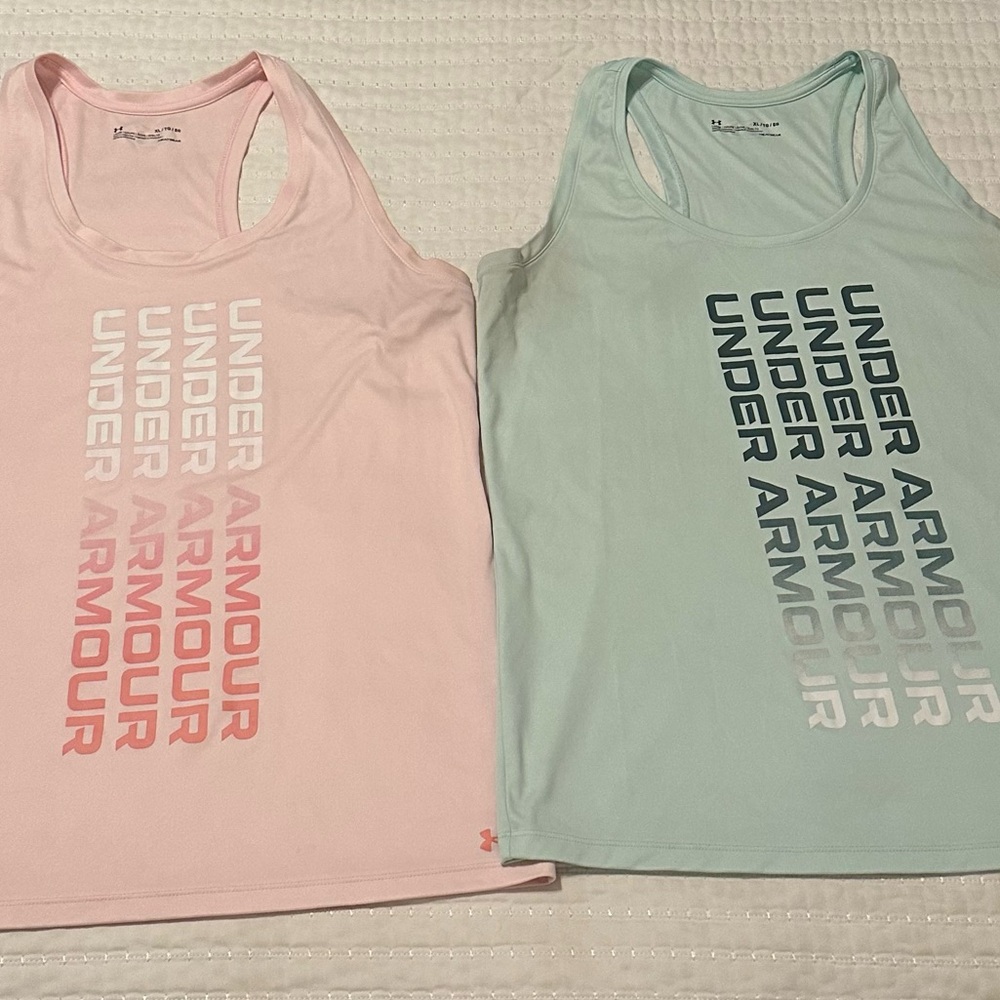 Under Armour Pink and Light Blue Tank Tops